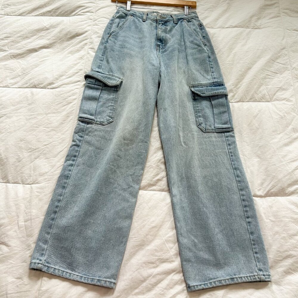 The Frankie Shop Kai High-Rise Wide-Leg Cargo Jeans Light Wash Size Small - Picture 8 of 8